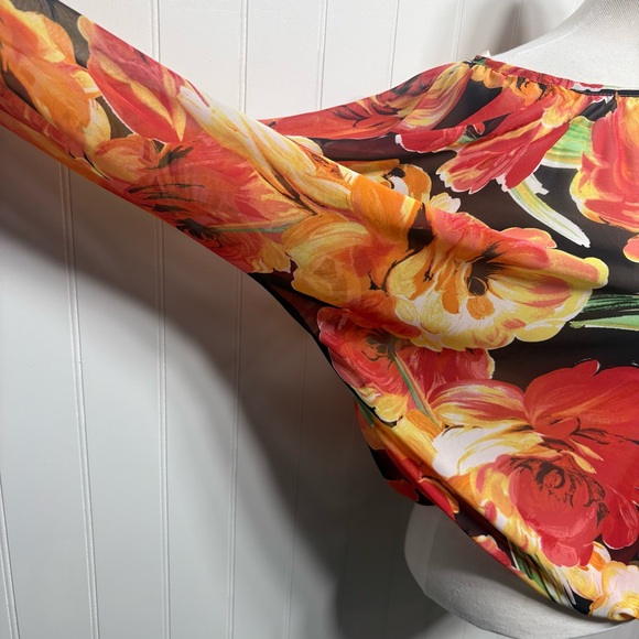 Floral faux Button Front Blouse Boho Lightweight Sheer Romantic Flowy Romantic - Picture 4 of 8